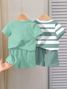 Set Kaos dan Celana Pendek Bayi Laki-laki, Kasual dan Minimalis, Cocok untuk Musim Semi dan Musim Panas. - MultiWarna - View 3