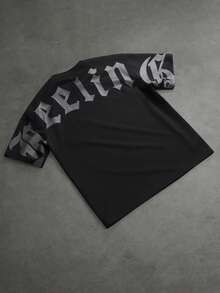 SLATEMANN Men's Letter Print Crew Neck Short Sleeve Casual T-Shirt - Black - View 1