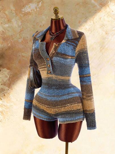 Amplova Women's Colorblock Casual Daily Knit Romper