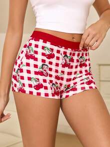Betty Boop x SHEIN Women's Plaid Cherry Print Casual Everyday Hipster Panties - Red - View 7