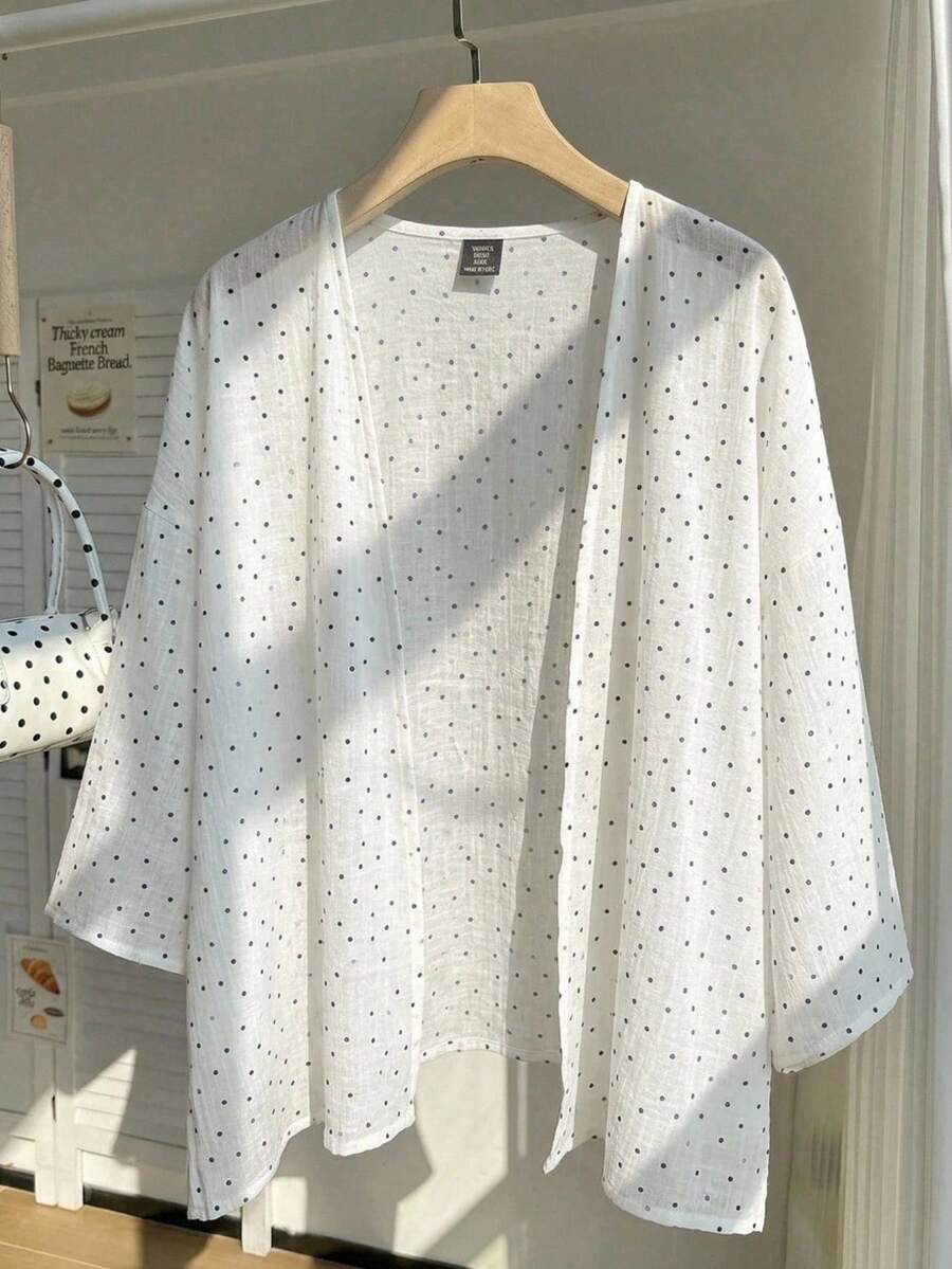 CovetEZ 春夏季波點拼接輕量休閒度假大尺碼女款短版外套 - 白色 - 查看 1