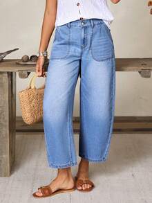 EMERY ROSE Women's Casual Versatile Everyday Denim Jeans With Pockets And Buttons - Blue - View 8