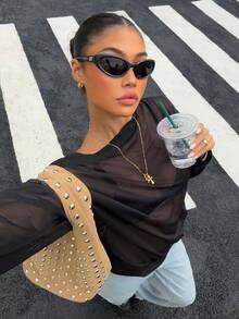 Muchica Women's Solid Color Asymmetric Shoulder Casual Versatile Everyday Sweatshirt - Black - View 5