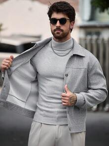Manfinity CasualCool 男士秋冬休閒大衣 - 淺灰色 - 查看 7