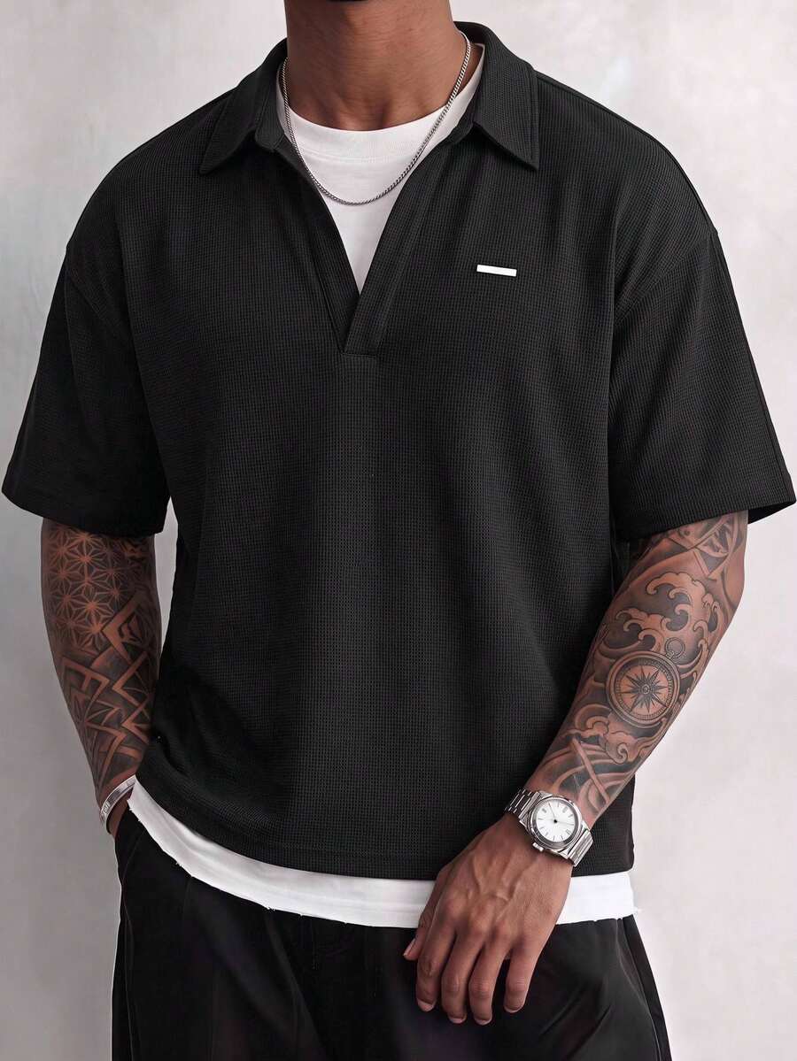 GENTILAND Men's Black Short Sleeve Button-Up Shirt, Relaxed Fit, Minimalist Summer - Black - View 1