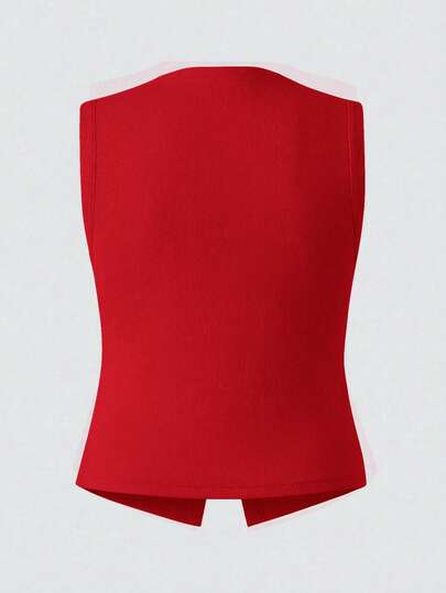 SHEIN BASICS Casual Western Traditional Formal Rodeo Elegant Solid Color Knit Slim Fit Plus Size Tank Top Office Vacation Red Summer
