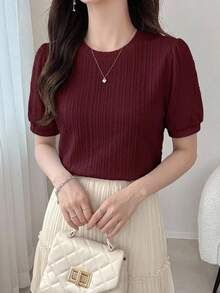 DAZY Women's Summer Round Neck Commuting Versatile Loose Casual Short Sleeve T-Shirt - Burgundy - View 6