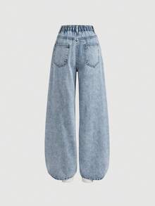 SHEIN Girlism 青少年女孩 Y2K 立體花卉圖案藍色寬鬆舒適牛仔褲 - 藍色 - 查看 2