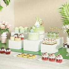 6pcs White Cubic 5-Sided Desktop Storage Organizer Boxes, Suitable For Halloween, Christmas, Wedding Party Dessert Cake Display, Versatile Stackable Design, Space Saving, Sturdy Durable, Perfect For Candy Buffet, Snack Tray, Tabletop Decor - Multicolor - View 5