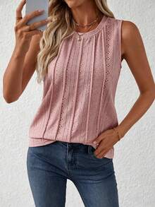 Balvessa Women's Crew Neck Sleeveless Textured Casual Tank Top, Spring/Summer Fashion - Dusty Pink - View 4