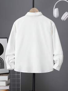 SHEIN 1件兒童青少年男孩休閒開學季學院風長袖鈕扣襯衫，適合通勤、上學、日常休閒穿著、運動，春夏季適用 - 白色 - 查看 3