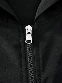 Vacaura American Street Racing Style Hooded Jacket With Contrast Curved Stitching, Zip-Up Hooded Outerwear, Short Loose Fit Snug Fit Versatile Design, Suitable For All Body Types, Full Zip Closure For Flexible Styling, Ideal For Daily Wear, Street Style, Spring/Autumn Single Wear, Early Winter Layering - Black - View 3