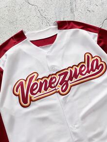 EVRINFINITE Men's Baseball Jersey, #13 Red & White Color, Embroidered Letter, Loose V-Neck Short Sleeve Button-Up Sporty Top, Suitable For Street Hip-Hop, Baseball, Golf Daily Workout Spring Sports - White - View 6