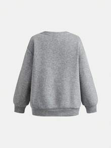 女童休閒日常圓領灰色寬鬆衛衣與蝴蝶結長褲套裝 - 灰色 - 查看 5