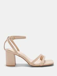 CUCCOO CURVES 大尺碼時尚黑色細帶經典舒適踝帶高跟涼鞋，聖誕寬楦版 - 杏色2 - 查看 2