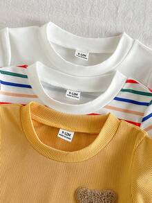 SHEIN Vintaside Kids 男嬰嬰兒多件套裝圓領短袖簡約休閒百搭可愛T恤與百搭時尚休閒短褲套裝，適合外出、露營、野餐、日常休閒、幼兒園上學或度假旅行穿著 - 彩色 - 查看 6