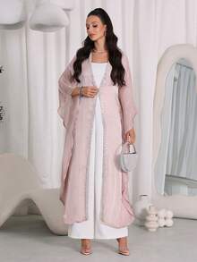 Al Najma Women's Vintage Modest Normal Loose Elegant Long Arabic Abaya Wedding Summer - Khaki - View 8