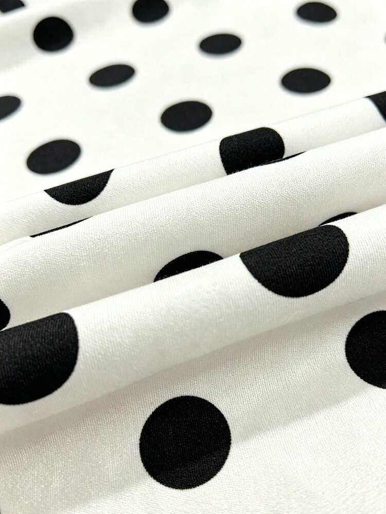 Cévolie New Arrival Women's Dress, Spring/Summer, Retro French Polka Dot Print Dress Sexy Backless Dress, Suitable For Vacation, Beach Walk, Party, Wedding Casual Polka Dot Print Dress, Coffee Color Coffee Color Flowy Dress Sexy Backless Dress, Suitable For Vacation, Beach, Party, Wedding - White - View 6