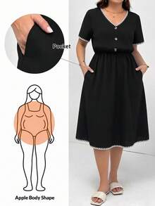 Shapeblank Plus Size Summer Casual Contrast Trim Embroidered Dress - Multicolor - View 1