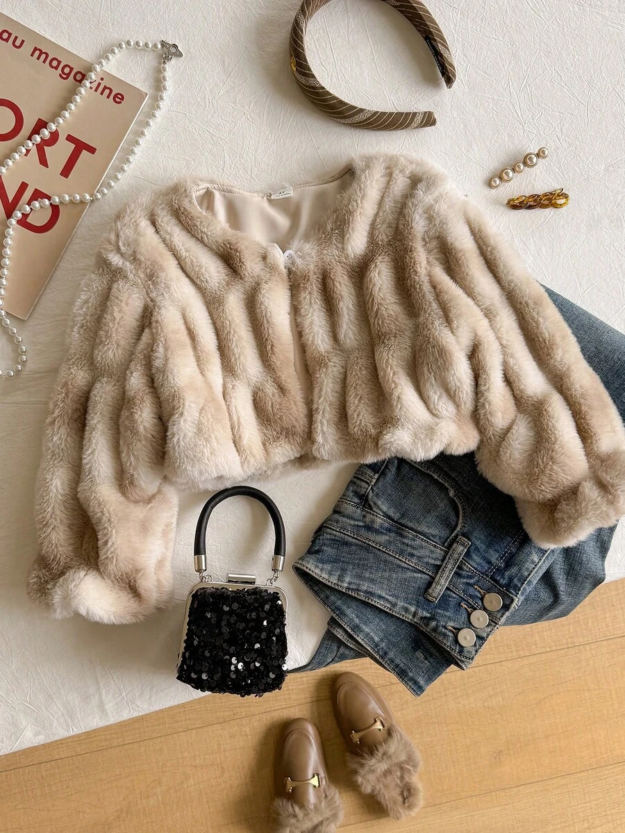 SHEIN Girls' Fashion Pink Fur Trim Vest, Elegant Casual Commuter Outerwear For Autumn/Winter - Multicolor - View 1