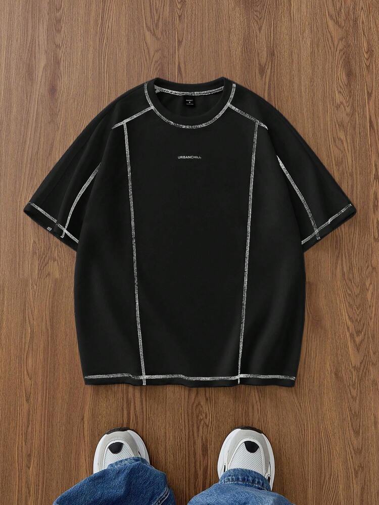 SWAVVY Men's Knitted Fashion Casual Loose Short Sleeve T-Shirt - Black - View 1