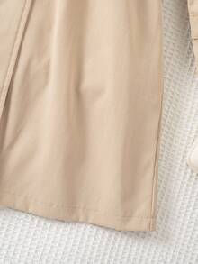 Tween Girls Beige Long Sleeve Elegant Commuter Zip Up Waist-Cinching Hooded Mid-Length Jacket With Webbing, Fall, Solid, Minimalist, Back To - Apricot - View 8