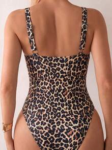 SHEIN Swim 全新多色豹纹吊带连体性感修身比基尼泳装 - 彩色 - 查看 2