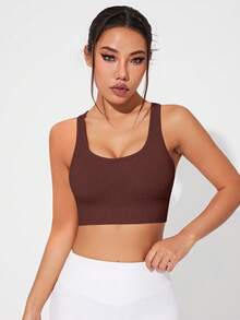 Solea Cove Solea Cove 女款素色無縫運動內衣 - 咖啡棕 - 查看 6