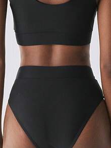 YARNWELL Women's Summer Beach Solid Color Casual Bikini Bottoms - Black - View 3