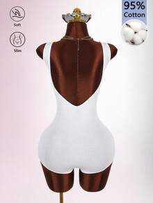 Amplova Women's Large Scoop Neck Rhinestone Decorated Sleeveless Bodysuit - White - View 10