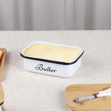 1 Pc Iron Butter Dish With Wooden Lid & Butter Knife, Small Cheese Storage Container For Restaurant, Kitchen & Home Use - Multicolor - View 6