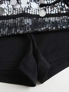 SHEIN Unity 性感 A 字高腰緊身迷你裙，亮片蝴蝶結設計，時尚百搭四季派對女裙 - 銀色 - 查看 6