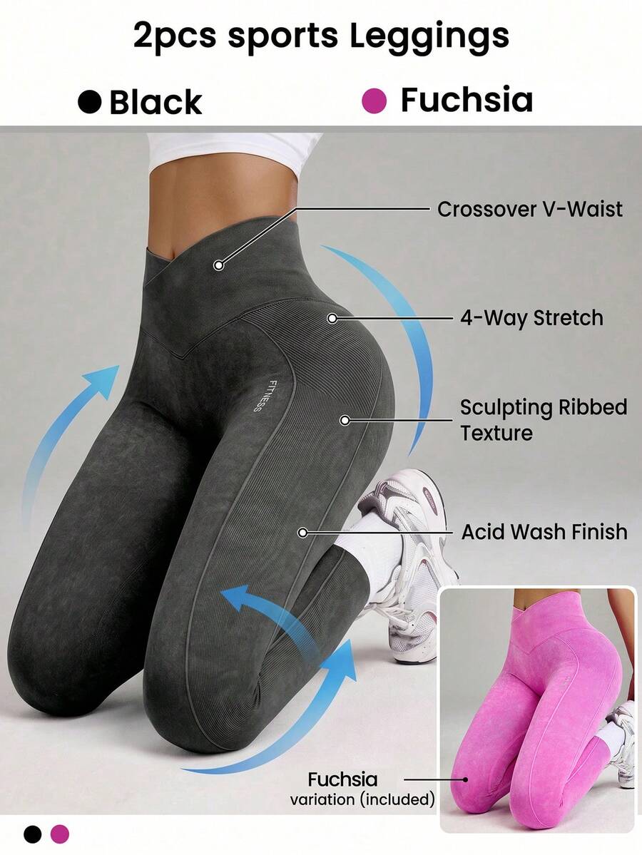 Velisys Velisys Seamless High Elasticity Yoga Workout Cross Waist Frosted Sports Leggings - Multicolor - View 1