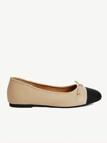 CUCCOO CHICEST Spring And Summer New Suede Color Matching Bow Round Toe Mary Jane Women Flat Shoes Khaki Splicing Black Fashion Retro Commuter Party - Khaki - View 3