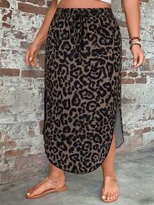 Comfylo Plus Size Leopard Print Skirt, Casual Minimalist Style, Suitable For Summer - Multicolor - View 6