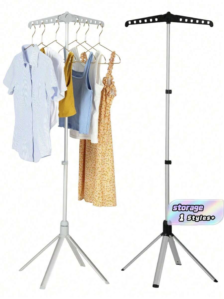 Foldable Clothes Drying Rack, Adjustable Handheld Steamer Iron Stand With Rotatable Garment Bar, Retractable Foldable Aluminum Garment Hanger Rack Holds 12 Clothes, For Ironing Garments & Indoor Home Festival Decorations - A - View 1