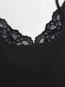 Sweetra Women's Sexy Lace Patchwork V-Neck Cami Short Dress, Suitable For Spring, Summer And Autumn - Black - View 5