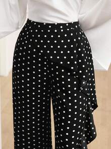 Graceveil Polka Dot Print Wavy Hem Elegant Fashionable French Style Long Pants - Black - View 1