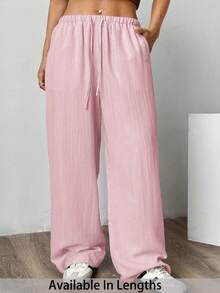 SHEIN PETITE CURVE Women's Dusty Pink Wide-Leg Woven Pants, Plus Size And Loose Fit Holiday Office Vacation Vacation Vacation Vacation Autumn Casual Modest Fall - Baby Pink - View 1
