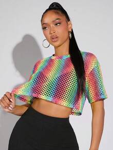 SHEIN SXY 女款漸層鏤空休閒百搭日常穿著上衣 - 彩色 - 查看 5
