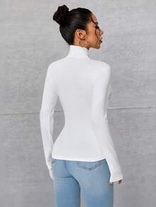 INAWLY High Neck Slim Fit Basic Tee Fall Cloth For Women - White - View 2
