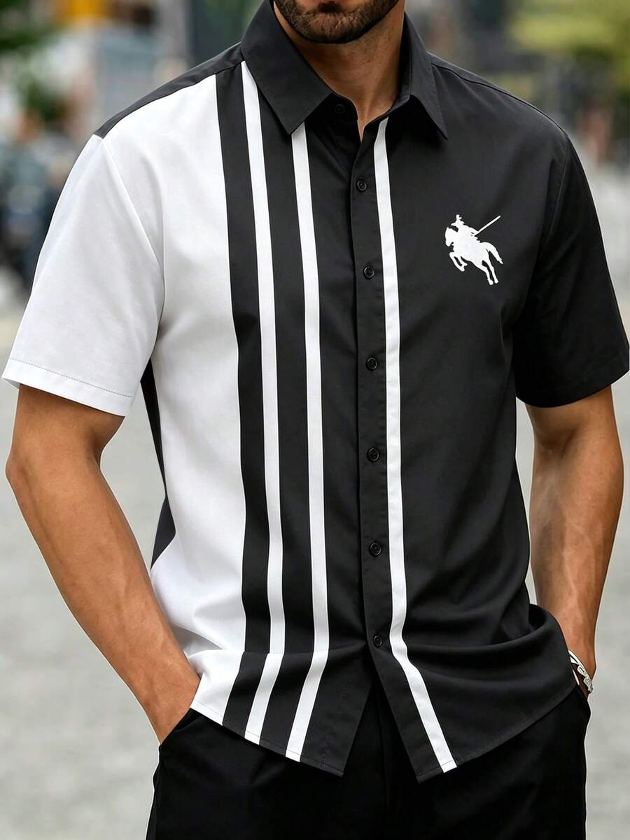 NEOREFINED Men's Colorblock Patchwork Short Sleeve Shirt - Multicolor - View 1