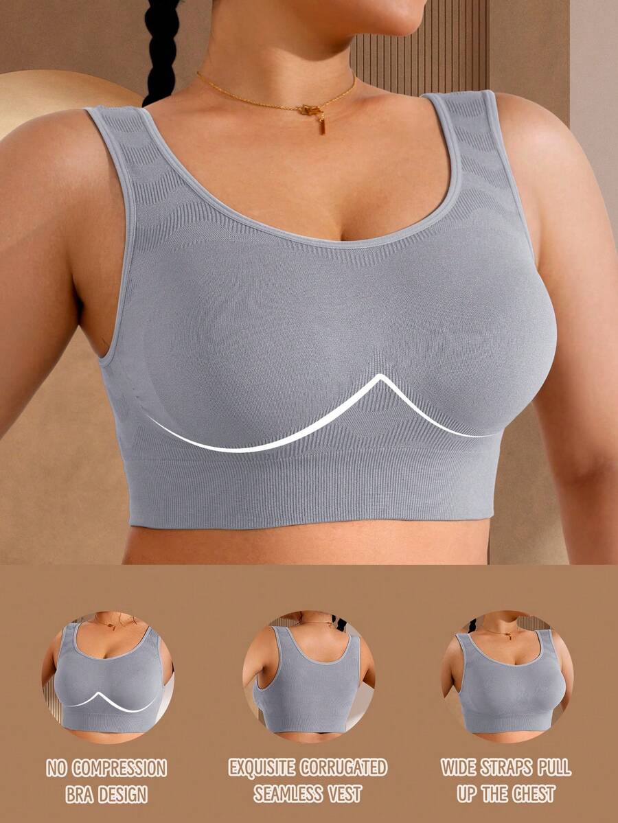 SHEIN Seamless Textured Women's Wireless Bra, 1pc - Light Grey - View 1