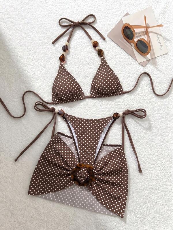 Bonvoyette Women's New Textured Fabric Sexy Beaded Bikini Set Beach Wear Vacation Pool Summer