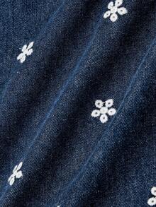 GlowEve 女款刺繡對比蕾絲圓領無袖牛仔上衣 - 藍色 - 查看 4