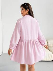 Shapeblank Plus Size Women's Autumn Casual Loose Lightweight Comfortable Slimming Allover White Long Sleeve Button-Up Shirt Dress Teachers' Day Brunch Office - Pink - View 4