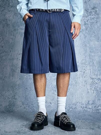 ROMWE MEN Street Life Men's Summer Casual Striped Textured Shorts