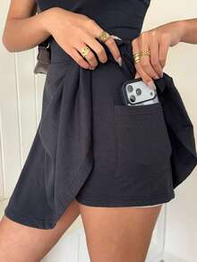 SHEIN EZwear 女款純色休閒極簡日常穿搭夏季迷你洋裝 - 黑色 - 查看 7