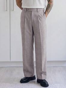 HUEFORM 男士春夏四季長褲，棕色格紋布料，成熟休閒風，居家日常穿著 - 棕色 - 查看 5