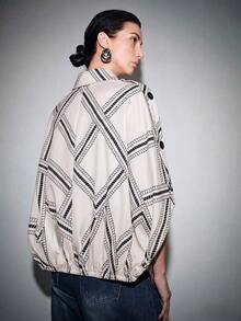 Lumivelle Fashionable Commuter Diamond Print Jacket - Apricot - View 4
